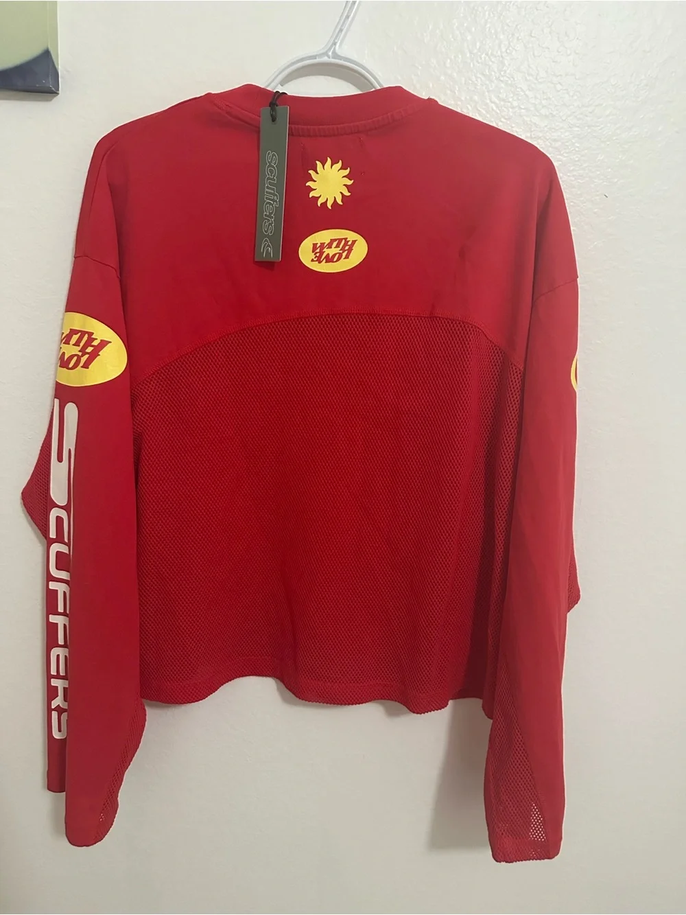 SCUFFERS Oversized Men Red Crewneck Mesh Pullover Sweater